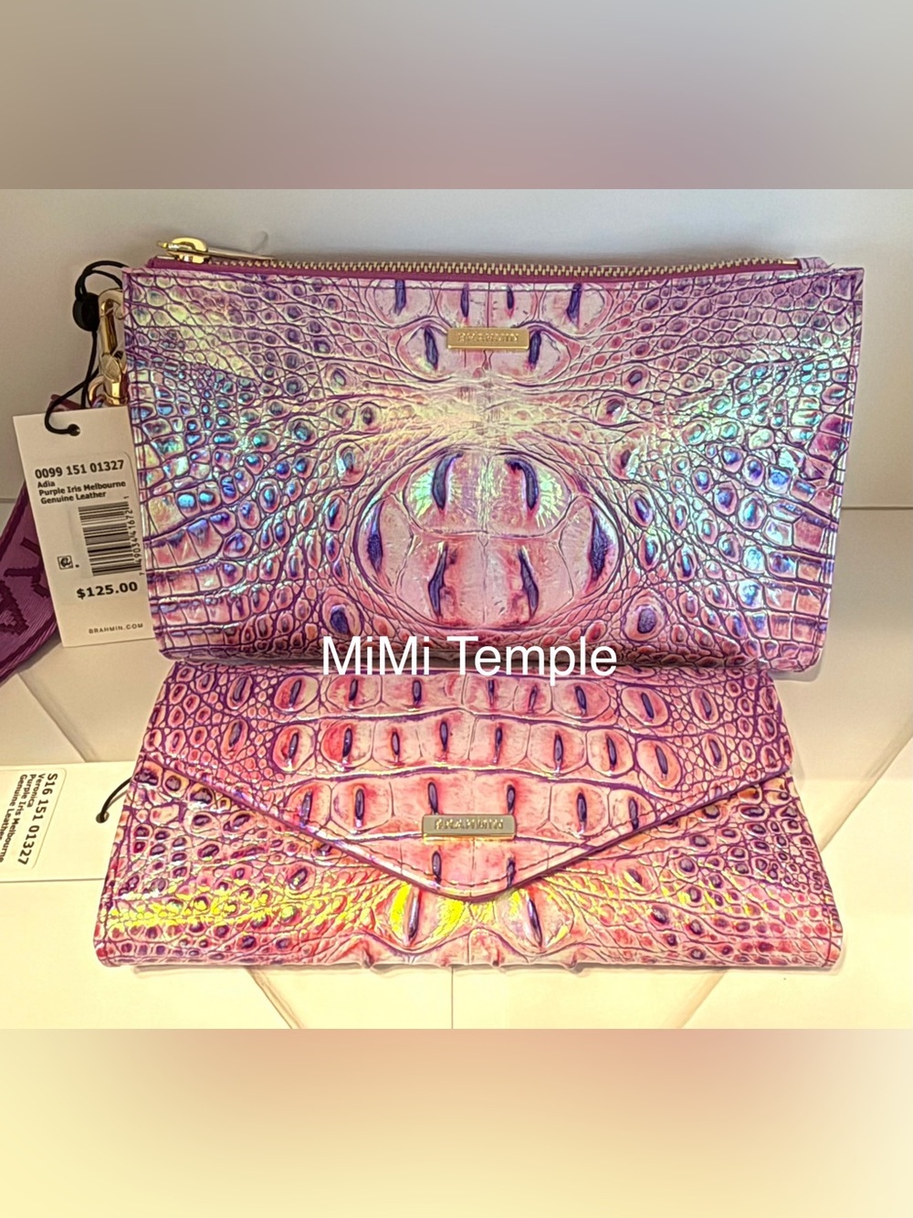Brahmin Purple Iris Adia Clutch & Veronica Wallet Croc-Embossed 2 Pc Set - RARE